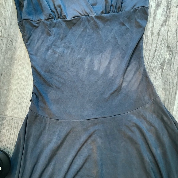 Ruby Blue Gray Hand Tie Dyed Deep V Stretch Dress - Picture 2 of 4